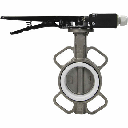 Water butterfly valve DNOVA 316L-316L-PTFE body material - stainless steel AISI 316L, disk material - stainless steel AISI 316L, seal - PTFE with handle, with two LS-103 250V limit switches and a bracket for mounting the limit switches