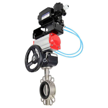 Válvula de mariposa de agua DNOVA 316l-viton-da-hdm-yt1000rsn, material del cuerpo - acero inoxidable AISI 316L, material del disco - acero inoxidable AISI 316L, sello - VITON, actuador neumático operado
