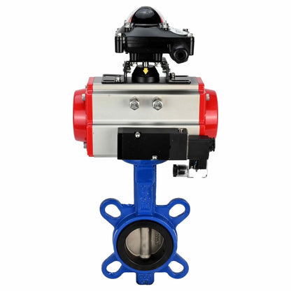 Water Butterfly Valve DNOVA WBV1332N-2W-Fb-H body material - Cast iron GGG50, disk material - Stainless steel 316L, seal - NBR with pneumatic actuator DA, pneumatic distributor 4M310-08 220V and limit switch block APL-210N