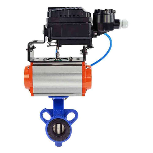 Válvula de mariposa de agua DNOVA al-316l-epdm-DNOVA-da-yt1000rsn, material del cuerpo: aleación de aluminio, material del disco: acero inoxidable AISI 316L, junta: EPDM, accionamiento neumático.