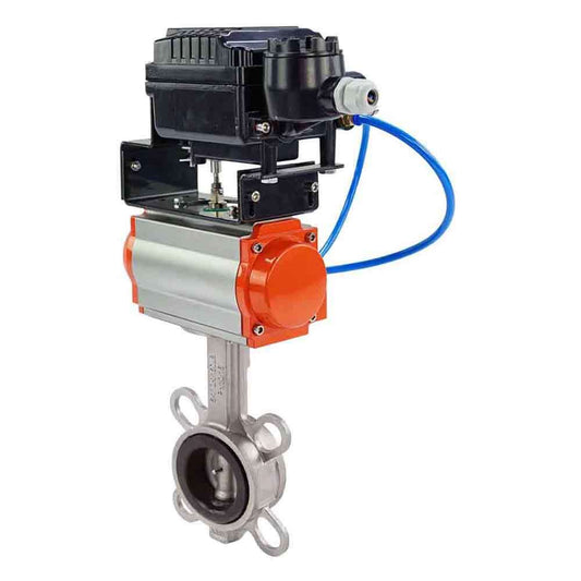 Válvula de mariposa de agua DNOVA 316l-viton-DNOVA-da-yt1000rsn, material del cuerpo - acero inoxidable AISI 316L, material del disco - acero inoxidable AISI 316L, sello - VITON, actuador neumático operado
