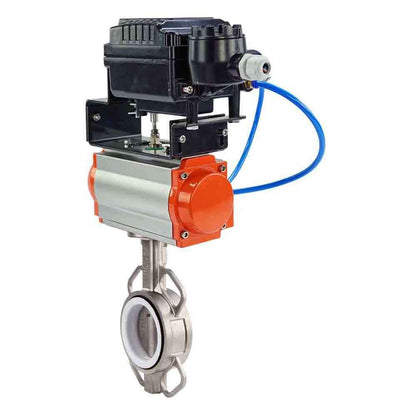 Water Butterfly Valve DNOVA 316l-ptfe-DNOVA-sa-yt1000rsn, body material - stainless steel AISI 316L, disk material - stainless steel AISI 316L, seal - PTFE, pneumatic actuator operated