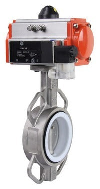 Water Butterfly Valve DNOVA 316l-ptfe-da-4m310-24v, body material - stainless steel AISI 316L, disk material - stainless steel AISI 316L, seal - PTFE, pneumatic actuator operated