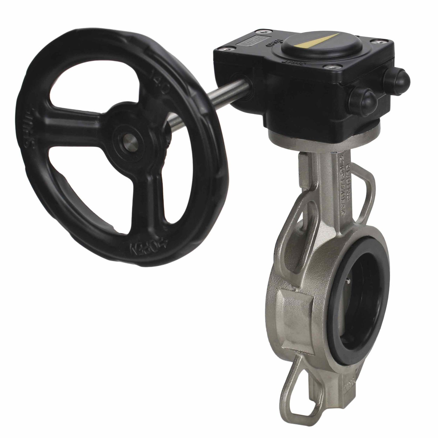 Válvula de mariposa de agua DNOVA 316L-EPDM-HAM, material del cuerpo - acero inoxidable AISI 316L, material del disco - acero inoxidable AISI 316L, sello - EPDM, operada por engranajes