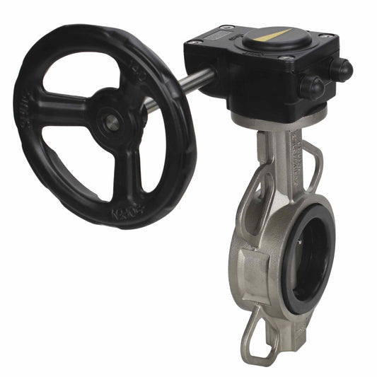 Válvula de mariposa de agua DNOVA 316L-EPDM-HAM, material del cuerpo - acero inoxidable AISI 316L, material del disco - acero inoxidable AISI 316L, sello - EPDM, operada por engranajes