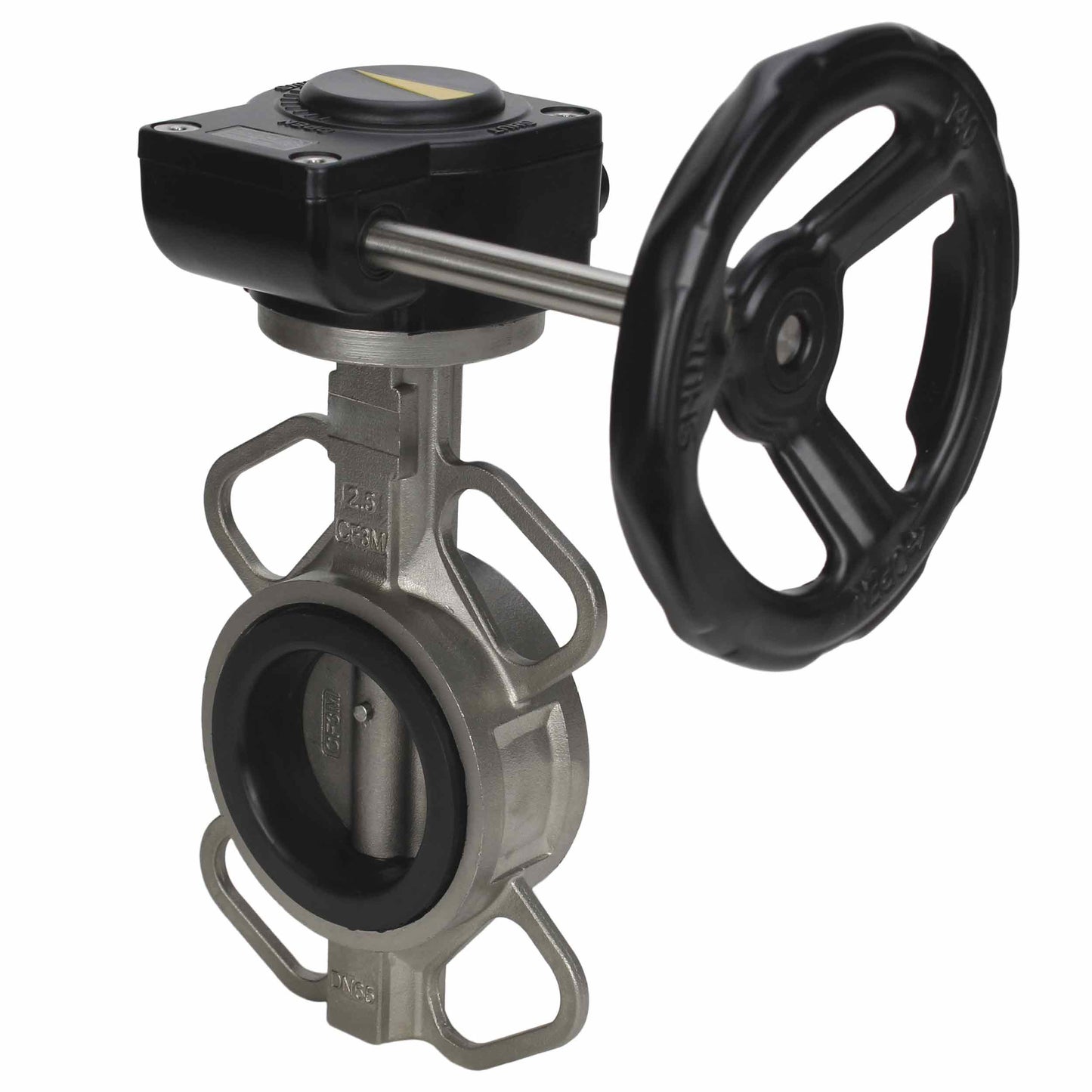 Válvula de mariposa de agua DNOVA 316L-EPDM-HAM, material del cuerpo - acero inoxidable AISI 316L, material del disco - acero inoxidable AISI 316L, sello - EPDM, operada por engranajes