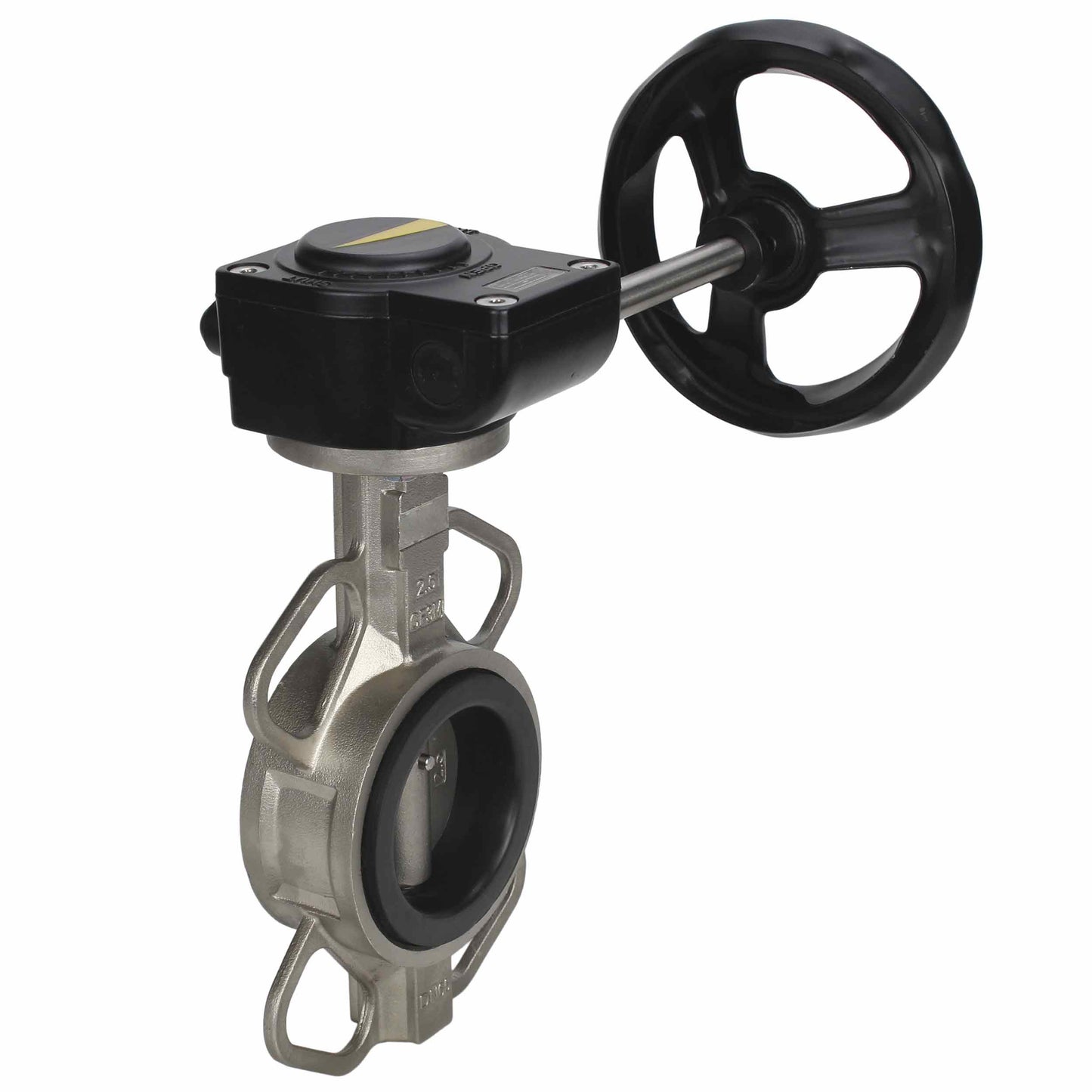 Válvula de mariposa de agua DNOVA 316L-EPDM-HAM, material del cuerpo - acero inoxidable AISI 316L, material del disco - acero inoxidable AISI 316L, sello - EPDM, operada por engranajes