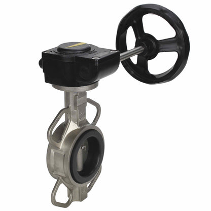 Válvula de mariposa de agua DNOVA 316L-EPDM-HAM, material del cuerpo - acero inoxidable AISI 316L, material del disco - acero inoxidable AISI 316L, sello - EPDM, operada por engranajes