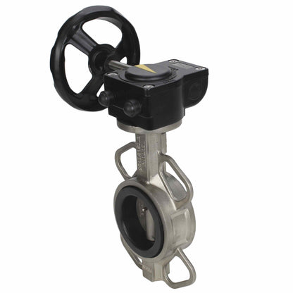 Válvula de mariposa de agua DNOVA 316L-EPDM-HAM, material del cuerpo - acero inoxidable AISI 316L, material del disco - acero inoxidable AISI 316L, sello - EPDM, operada por engranajes