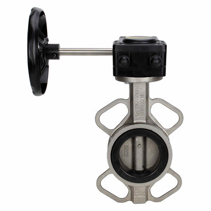 Válvula de mariposa de agua DNOVA 316L-EPDM-HAM, material del cuerpo - acero inoxidable AISI 316L, material del disco - acero inoxidable AISI 316L, sello - EPDM, operada por engranajes