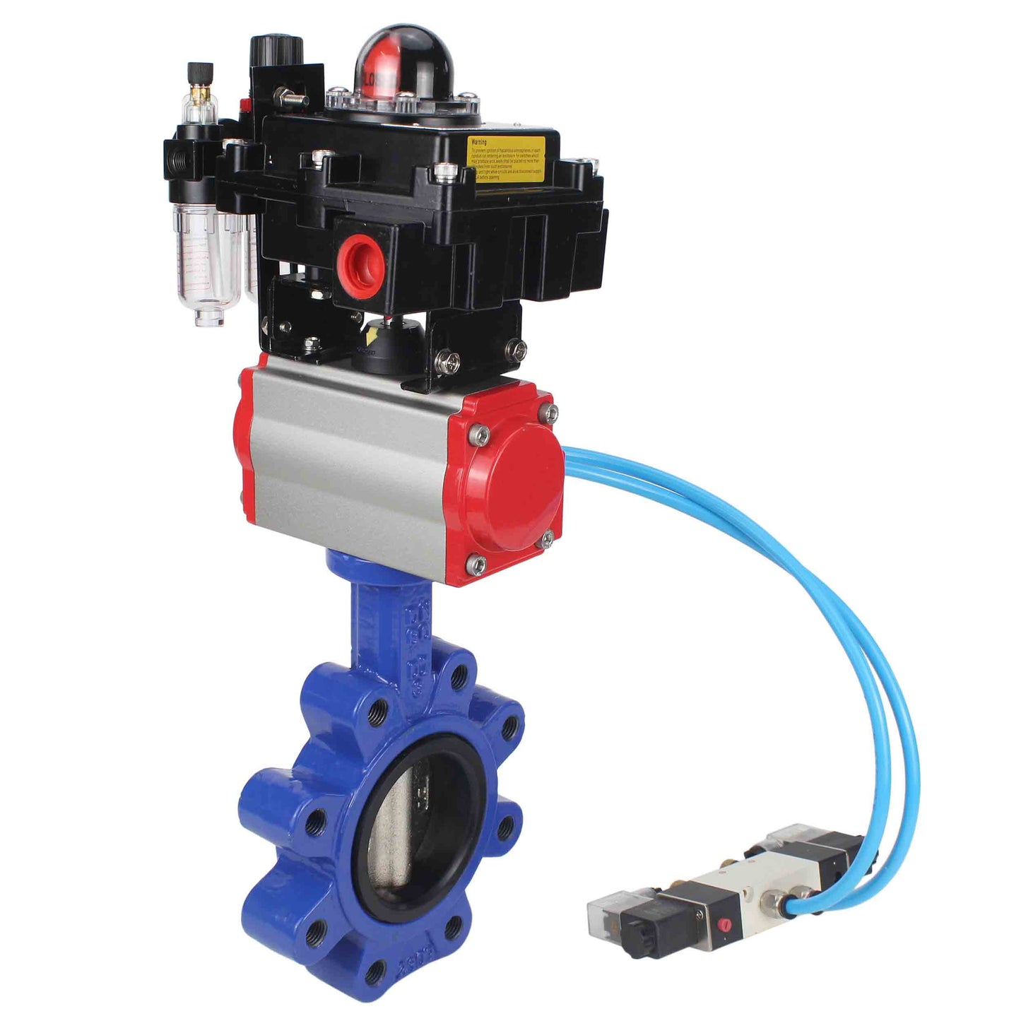 Válvula de mariposa de agua DNOVA WBV1616N-2W-Fb-H, material del cuerpo: fundición gris QT450, material del disco: fundición gris QT450, sello: NBR, actuador neumático PA-SA con resortes de retorno, 4V320-10 220V, LSU APL-410N EX, ATU AFC2000