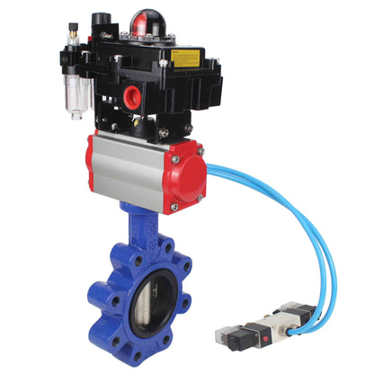 Válvula de mariposa de agua DNOVA WBV1616N-2W-Fb-H, material del cuerpo: fundición gris QT450, material del disco: fundición gris QT450, sello: NBR, actuador neumático PA-SA con resortes de retorno, 4V320-08 220 V, LSU APL-410N EX, ATU AFC2000