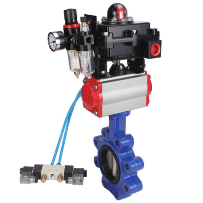 صمام فراشة الماء DNOVA WBV1616E-2W-Fb-H، مادة الهيكل: حديد زهر QT450، مادة القرص: حديد زهر QT450، الختم: EPDM، مشغل هوائي PA-DA مزدوج الفعل، 4V320-10 220V، LSU APL-410N EX، ATU AFC2000