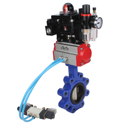 صمام فراشة الماء DNOVA WBV1616E-2W-Fb-H، مادة الهيكل: حديد زهر QT450، مادة القرص: حديد زهر QT450، الختم: EPDM، مشغل هوائي PA-DA مزدوج الفعل، 4V320-10 220V، LSU APL-410N EX، ATU AFC2000