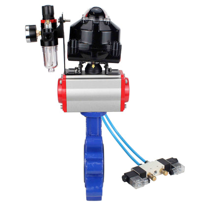 Válvula de mariposa de agua DNOVA WBV1616E-2W-Fb-H, material del cuerpo: fundición gris QT450, material del disco: fundición gris QT450, sello: EPDM, actuador neumático PA-SA con resortes de retorno, 4V320-08 220 V, LSU APL-510N EX, ATU AFC2000