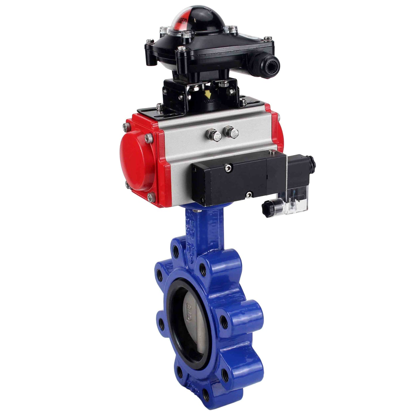 Válvula de mariposa de agua DNOVA WBV1631E-2W-Fb-H, material del cuerpo: fundición gris QT450, material del disco: acero inoxidable AISI 304, junta: EPDM, actuador neumático PA-SA con resortes de retorno, 4M310-08 220 V, LSU APL-210N