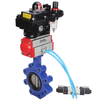 Válvula de mariposa de agua DNOVA WBV1631N-2W-Fb-H, material del cuerpo: fundición gris QT450, material del disco: acero inoxidable AISI 304, sello: NBR, actuador neumático PA-DA doble acción, 4V320-10 220V, LSU APL-410N EX, ATU AFC2000