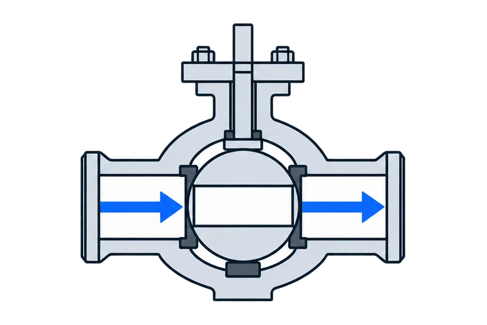 Two-way ball valve: Open