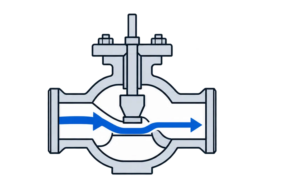 Two-way globe valve: Open