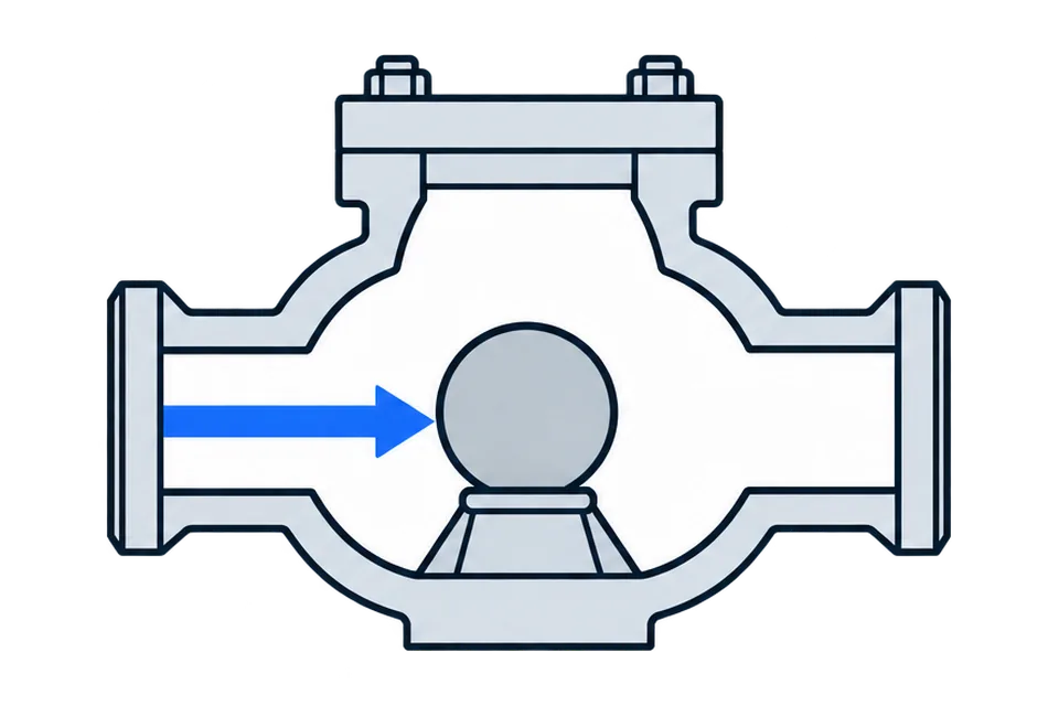 Ball check valve: Flow stops