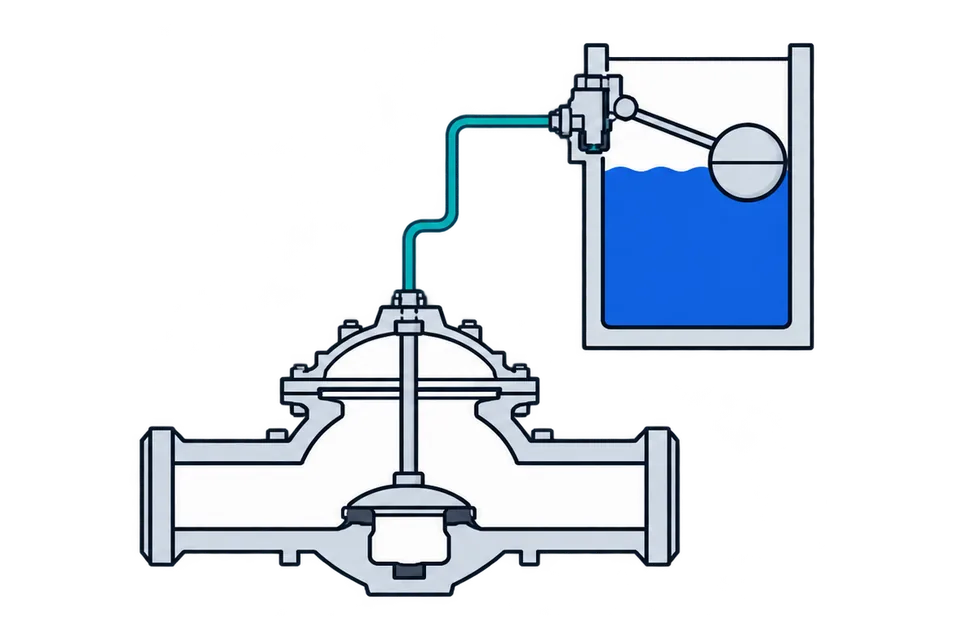 Float-pilot level valve: Level reached