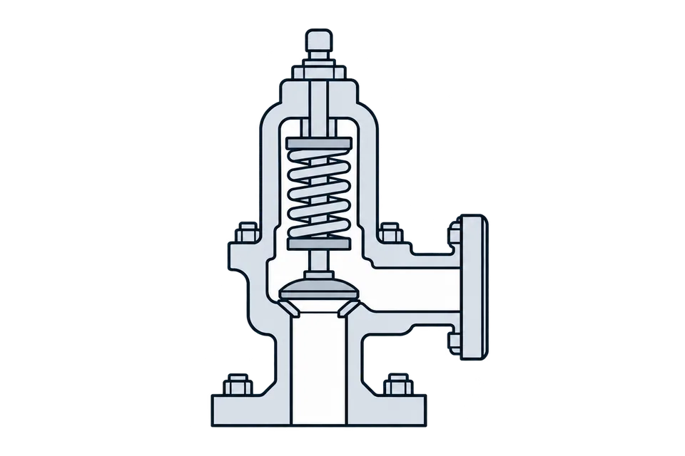 Spring-loaded relief valve: Below set pressure