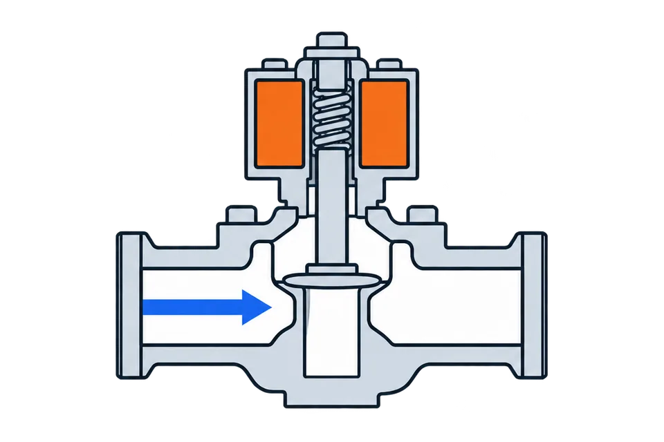 Normally open solenoid valve: Coil on