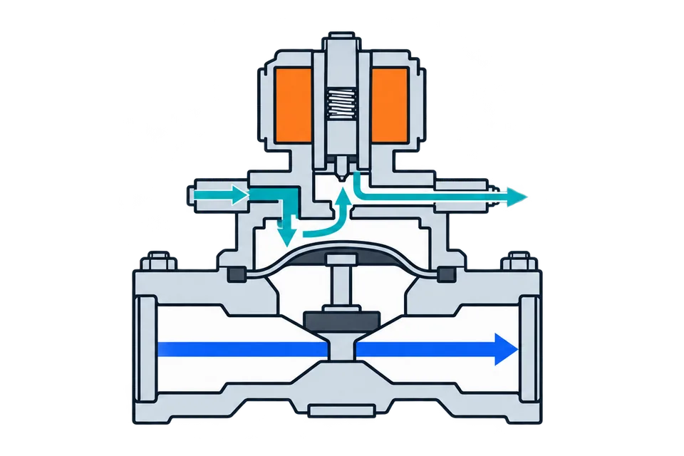 Pilot-operated solenoid inset: Coil on