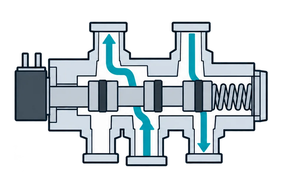5/2 single-solenoid pilot: Coil off