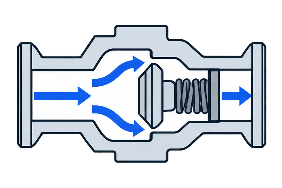 Spring check valve: Forward flow