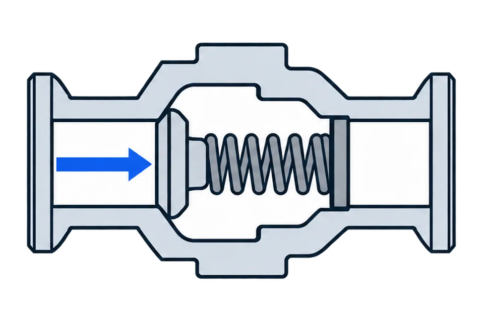Spring check valve: Flow stops