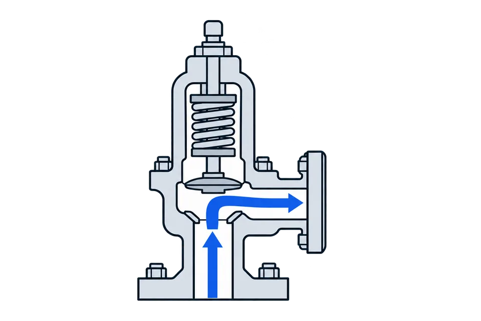 Spring-loaded relief valve: At set pressure