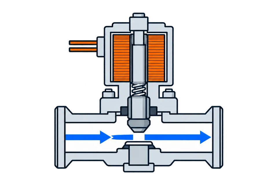 Normally closed solenoid valve: Coil on