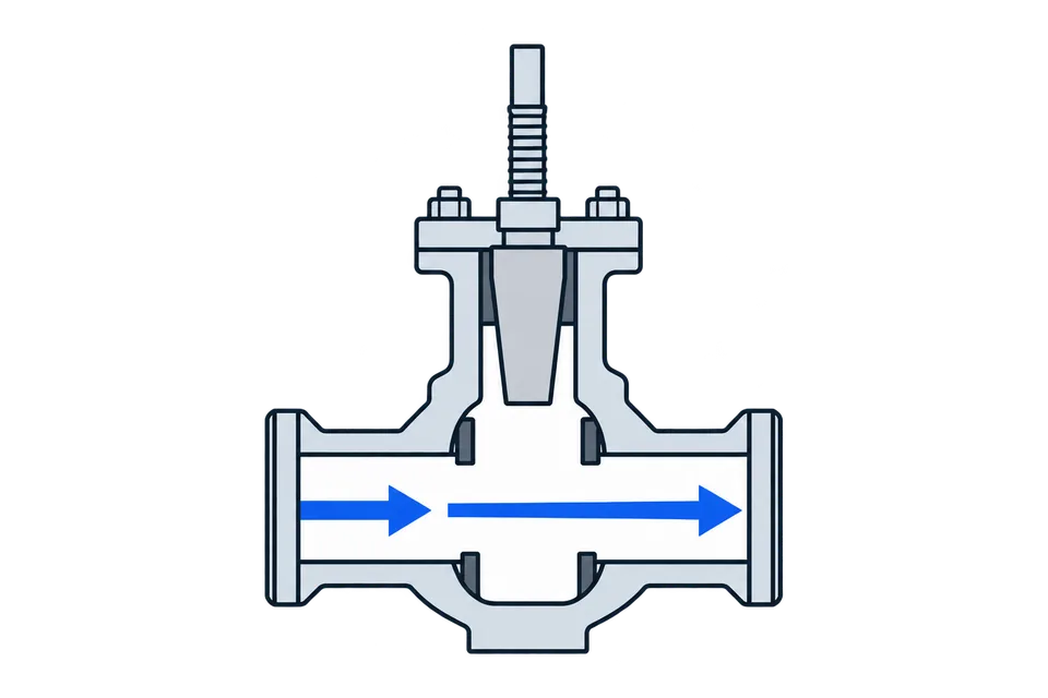 Rising-stem wedge gate: Open